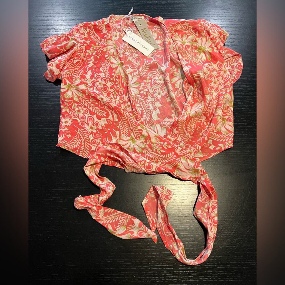 NWT Karma Highway Pink with Gold Detailing Wrap Top One size